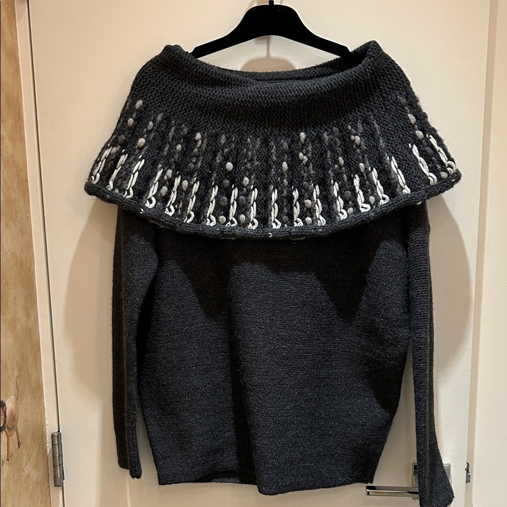 Sarah Pacini Cowl Neck Gray Knit Sweater